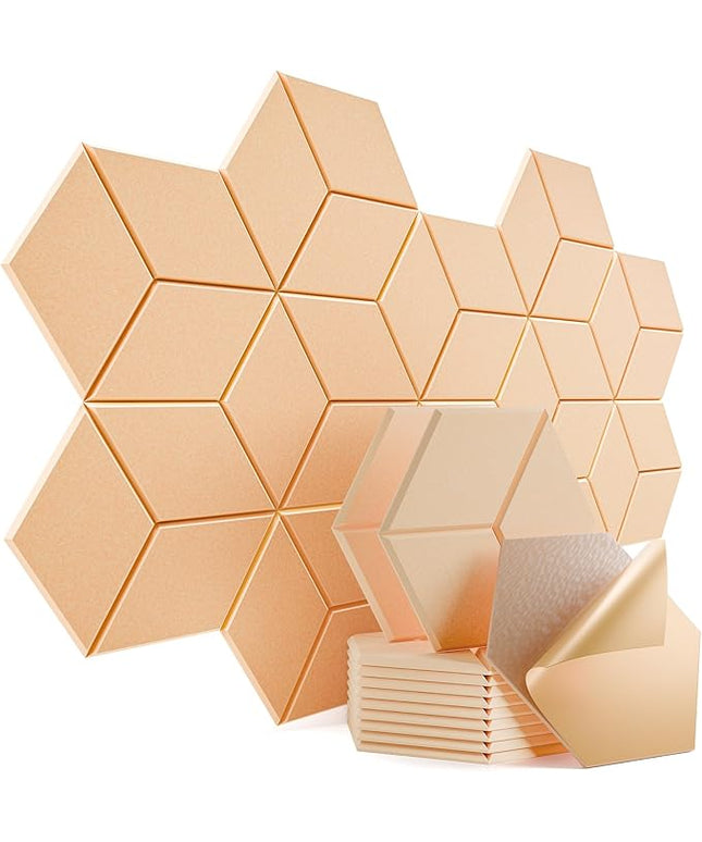 12 Pack Self-Adhesive Acoustic Panels 12" X 10" X 0.4" - Sound Proof Foam Panels with High Density, Y-Lined Design, Flame Resistant, Absorb Noise and Eliminate Echoes(Light Apricot)