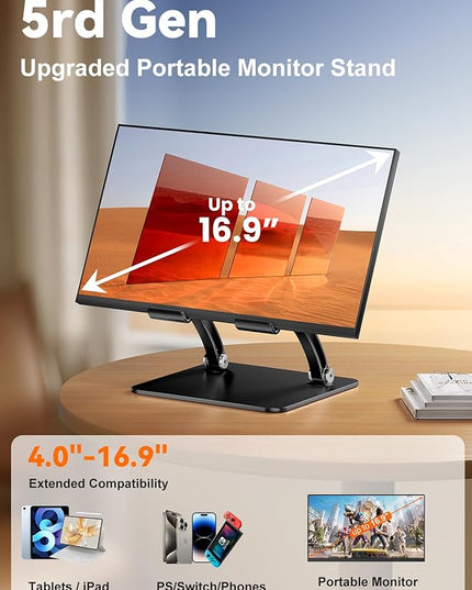 tounee Tablet Holder Stand, Dual Rod Adjustable Aluminum Desktop Stand, Compatible with 4.7-16.9" iPads, Surface Tablets, Portable Monitor, Kindle and More (Black)