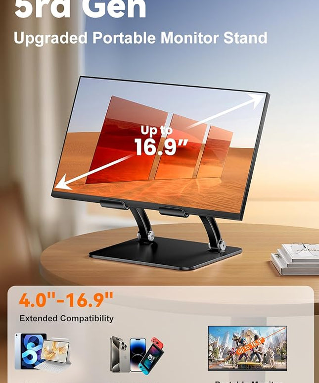 tounee Tablet Holder Stand, Dual Rod Adjustable Aluminum Desktop Stand, Compatible with 4.7-16.9" iPads, Surface Tablets, Portable Monitor, Kindle and More (Black)