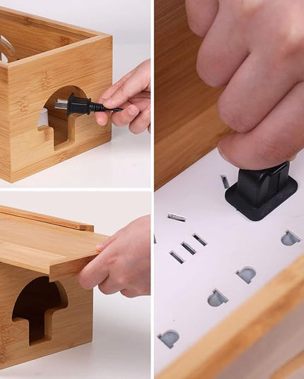 Extra Large Cable Management Box with Lid, Bamboo Cable Box for Cords, Power Strips or Surge Protectors, Hide Loose Wires Behind TVs, Home, Computers, Office Desks by HTB