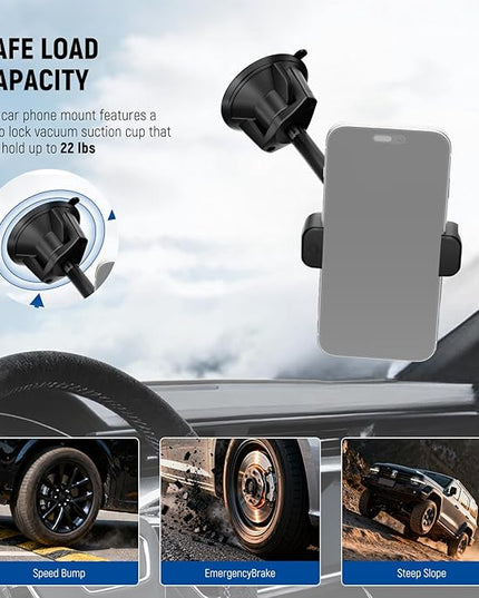 NEEWER Phone Holder for Your Car, 360° Rotating Vacuum Suction Cup Metal Cell Phone Mount Extended Magic Arm Compatible with iPhone Samsung for Windshield Skylight Navigation Video Recording, PA137