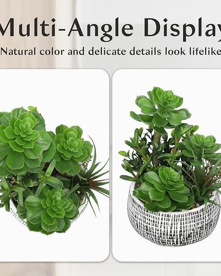 Villa Como 10” Large Succulents Plants Artificial in Ceramic Pots Potted Faux Succulent Arrangement with Black Bowl Pots Fake Desk Succulents Plants for Home Bathroom Shelf Table Indoor Decor