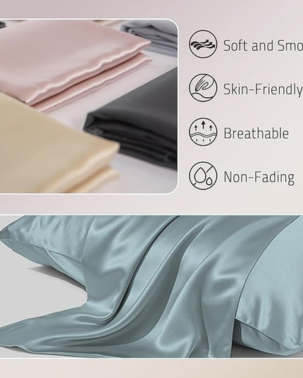 Mulberry Silk Pillowcase for Hair and Skin Prevent Acne Pillow Cases Both Sides Real Silk Pillowcases Organic Silk Pillowcase with Hidden Zipper, Haze Blue, King (20"×36")