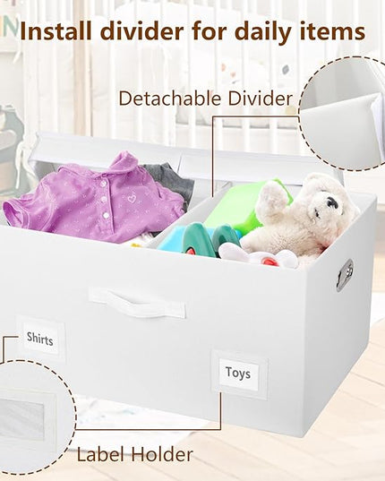 75 Quarts Extra Large Decorative Storage Bins with Lids, 3 Packs White Collapsible Storage Bins with Lids, Stackable Storage Bins Decorative Box Storage With Lid Extra Large