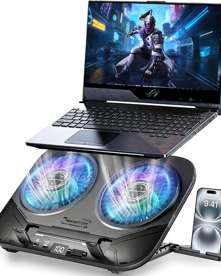 2026 Upgraded Laptop Cooling Pad with Dual TEC Cooler, Gaming Laptop Cooler, 2 Powerful Turbo Fans, Fast Cooling Laptop 12-21in, 5 Height Stands, 100 Gear Speed Adjust, LCD Screen, RGB, Phone Holder