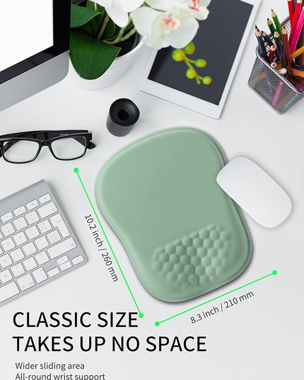 Hokafenle Ergonomic Wrist-Hugging Mouse Pad Wrist Support, U-Shaped Holding Wrist Rest Mousepad for Carpal Tunnel Pain Relief with Cushioned Memory Foam Slope Massage Bulge (10.2x8.3 in,Light Green)