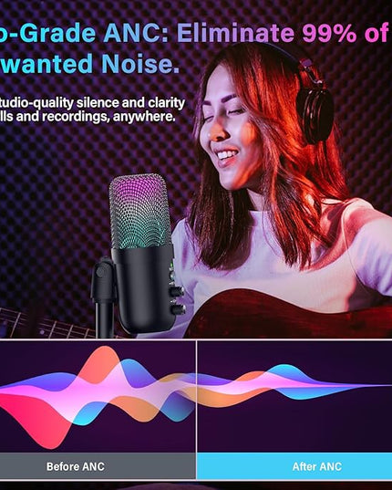 USB Microphone, Computer Condenser Mic with Noise Cancellation, Echo Mode, RGB Lighting, Mute Button, Plug & Play Gaming Mic for PC, Mac, PS5, Streaming, Recording, Podcasting & Online Meetings