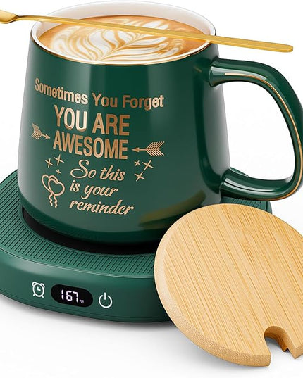 Coffee Mug Warmer & You are Awesome Mug Set, Electric Cup Warmer with Auto Shut Off, 4 Temperature Setting Smart Beverage Warmer, 8-Hours Auto Shut Off