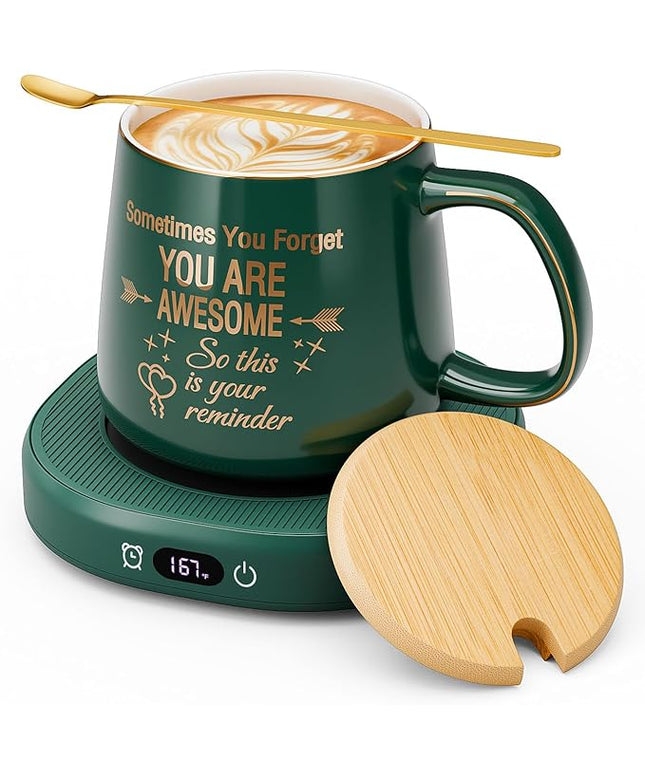 Coffee Mug Warmer & You are Awesome Mug Set, Electric Cup Warmer with Auto Shut Off, 4 Temperature Setting Smart Beverage Warmer, 8-Hours Auto Shut Off