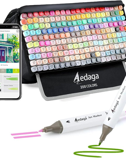 200 Colors Alcohol Markers with Free App, Dual Tip Art Marker with Kickstand Case for Artists Adults. Alcohol Based Markers for Coloring Painting Sketching and Drawing, Great Gift