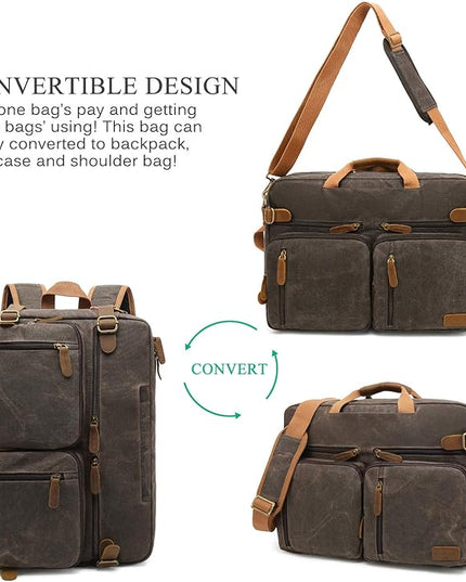 CoolBELL Laptop Messenger Bag Vintage Shoulder Bag Convertible Backpack Retro Briefcase Versatile Travel Bag Fits 17.3 Inch Laptop For Men Business (Waxed Canvas Brown)