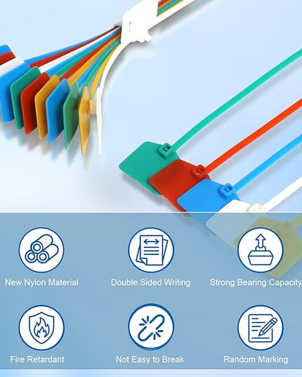 6 in Marker Nylon Cable Ties, Plastic Water Proof Tags, Self-Locking Written-on Cable Marker, Security Seals Label for Cabling, Wire Marking Label, Shipping Hanging Tags - Red/ 100pcs