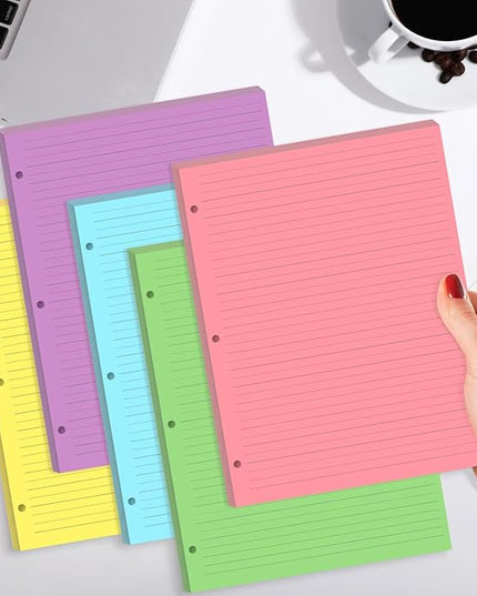 (3-Pack) Colorful 3 Hole Lined Paper - 300 Sheets/600 Pages Loose Leaf Paper Line Refills, Per Color 60 Sheets, 8.5" x 11"
