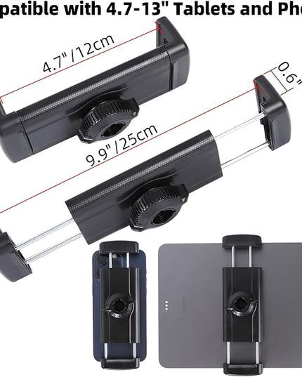 FPN Tablet Holder for Microphone Stand/Treadmill/Spin Bike/Stroller/Golf Cart/Handlebar/Stationary Bike, Phone iPad Holder Mount for iPad Pro 12.9, Galaxy Tabs, iPhone(4.7-13”)