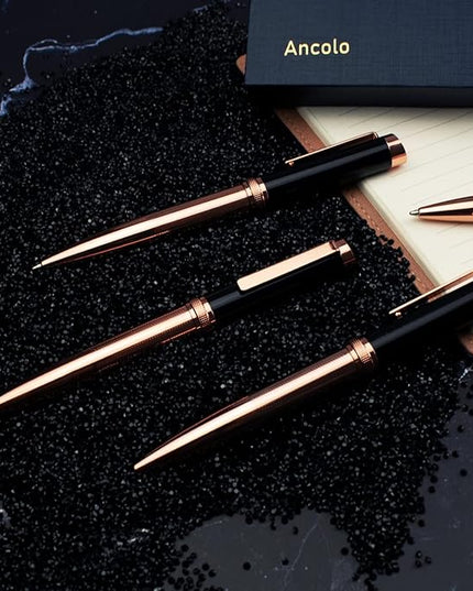 Ancolo Personalized Ballpoint Pens - Luxury Writing Pen with 10 Black Ink Refill Engraved with Your Message Name on the Pens Gift Set for Man/Women/Writers/Collection/Journalist