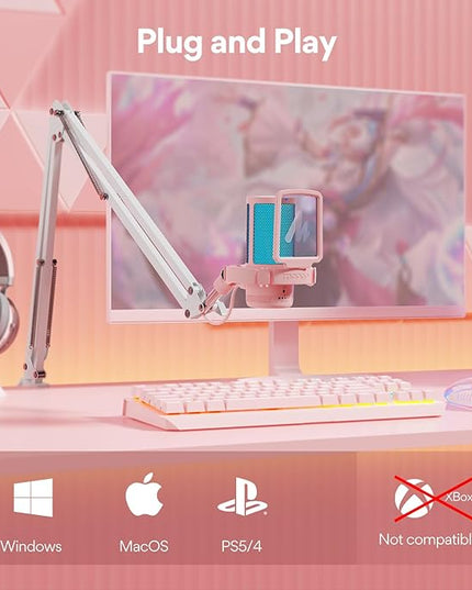 MAONO Gaming USB Microphone with Noise Cancellation, Streaming mic for PC Computer MAC PS4 PS5, All-in-One Kit with Mute, Monitor for Recording, Podcast, Twitch, YouTube, Discord, DGM20S Pink