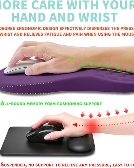 Ergonomic Mouse Pad Wrist Support with Memory Foam Massage Bulge, Carpal Tunnel Pain Relief Mousepad Wrist Rest for Mouse(12x8 inch, Deep Purple)