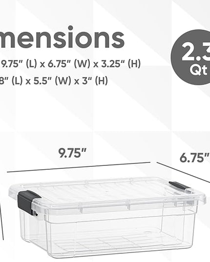 Superio Clear Storage Boxes with Lids, 2.3 Quart Plastic Container Bins for Organizing, Stackable Crates, BPA Free, Non Toxic, Odor Free, Organizers for Home, Office and Dorm, 8 Pack