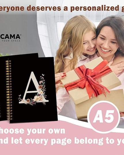 Lacama Black Initial Letter A School Notebook Journal, Aesthetic Wildflower Personalized Spiral Notebook, School Supplies, Customized Monogrammed Gifts, Birthday Gifts for Women, Office Supplies