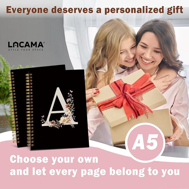 Lacama Black Initial Letter A School Notebook Journal, Aesthetic Wildflower Personalized Spiral Notebook, School Supplies, Customized Monogrammed Gifts, Birthday Gifts for Women, Office Supplies