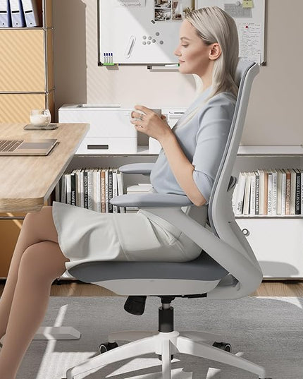 Ergonomic Office Chair, High Back Mesh Desk Chair with Lumbar Support, 360° Swivel & Slide-Adjustable Arms, Tilt Lock and Recline, Breathable Task Chair for Home Office & Gaming (Grey)