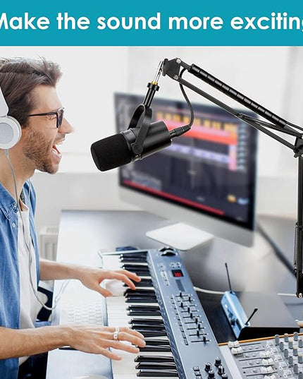MV7 MV7X MV7+ Boom Arm - Mic Arm with Foam Cover Windscreen Compatible with Shure MV7 and Shure MV7X and Shure MV7+ Microphone with Pop Filter and 2 Cable sleeves by YOUSHARES