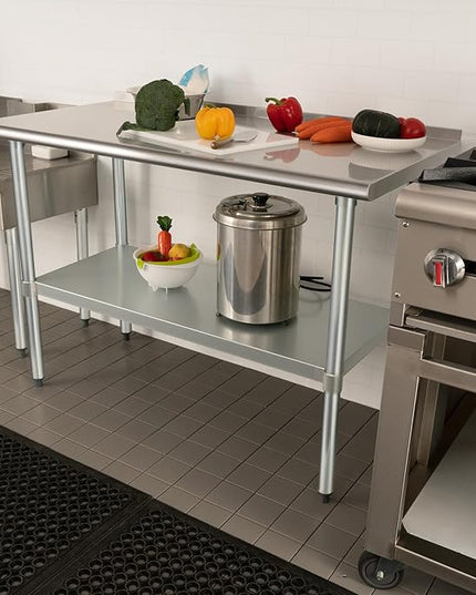 HARDURA Stainless Steel Table Prep & Work Table 24 x 72 Inches NSF Heavy Duty Commercial with Undershelf and Backsplash for Restaurant Kitchen Home and Hotel