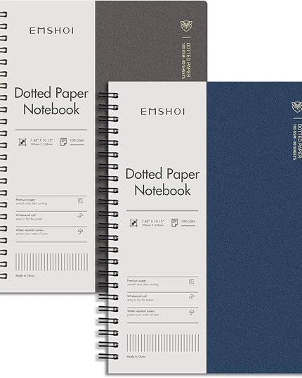 EMSHOI Dotted Journal Spiral Notebook 7.48" x 10.15" - 2 Pack 320 Pages 100gsm Thick Paper, B5 Dot Grid Notebook, Plastic Hardcover Journals for Writing Drawing