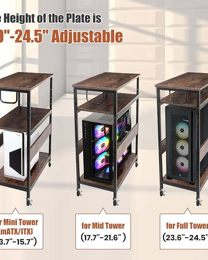 Extra Large Height Adjustable Computer Tower Stand, Computer & Machine Carts, PC Tower Stand, Printer Stands with Steel Wheels, Holds Up to 110 lbs (Fits 11" D x 22" W x 24.5" H Towers)
