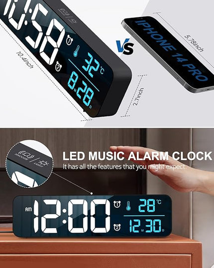 Hournor Digital Clock for Bedroom, Digital Wall Clock for Living Room Decor, Desk Table Clocks, Digital Clock Large Display, Bedroom Smart Alarm Clock for Office Blue
