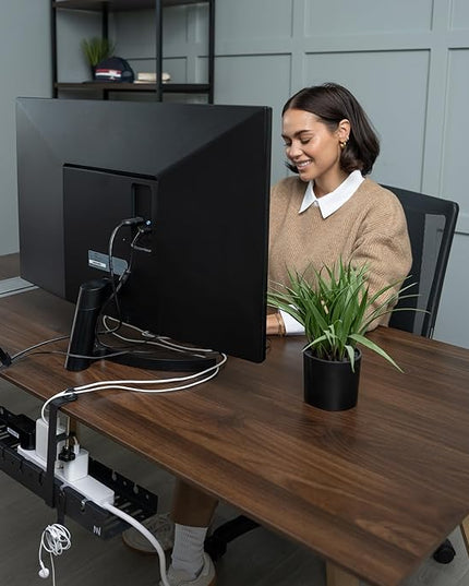 No Drill Under Desk Cable Management Tray - Extendable 16" to 31" Sturdy Steel Desk Cord Hider Raceway - Under Desk Cable Tray Holder with 38 Wire & Cable Rack Organizer Accessories - Black