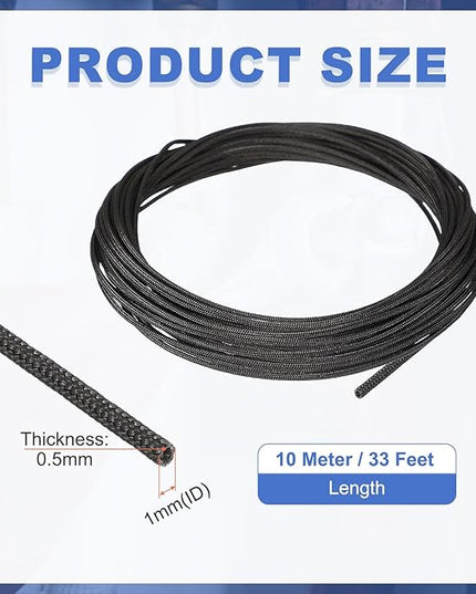 uxcell Insulation Cable Protector,1mm/0.04 Inch-10m/33 Feet High Temp Fiberglass Sleeve Black
