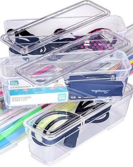Best Kept 6 Bin Pack, Long Home Organizer Storage Boxes with Lids, Translucent Clear