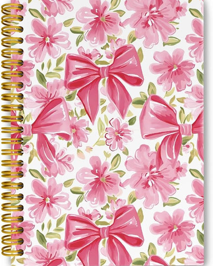 JKMBN Coquette Pink Bow Floral Spiral Notebook For Women, Maximalist Journaling Notebooks, Cute Pink Notebook Journal, Pink Office Supplies, Hardcover Spiral Lined Notebook 5.5 x 8.3