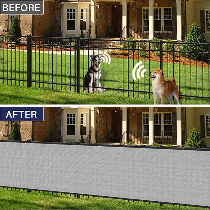 Windscreen4less Privacy Fence Screen Heavy Duty Windscreen Fencing Mesh Fabric Shade Net Cover with Brass Grommtes for Outdoor Wall Garden Yard Pool Deck, 6'x56' Light Gray