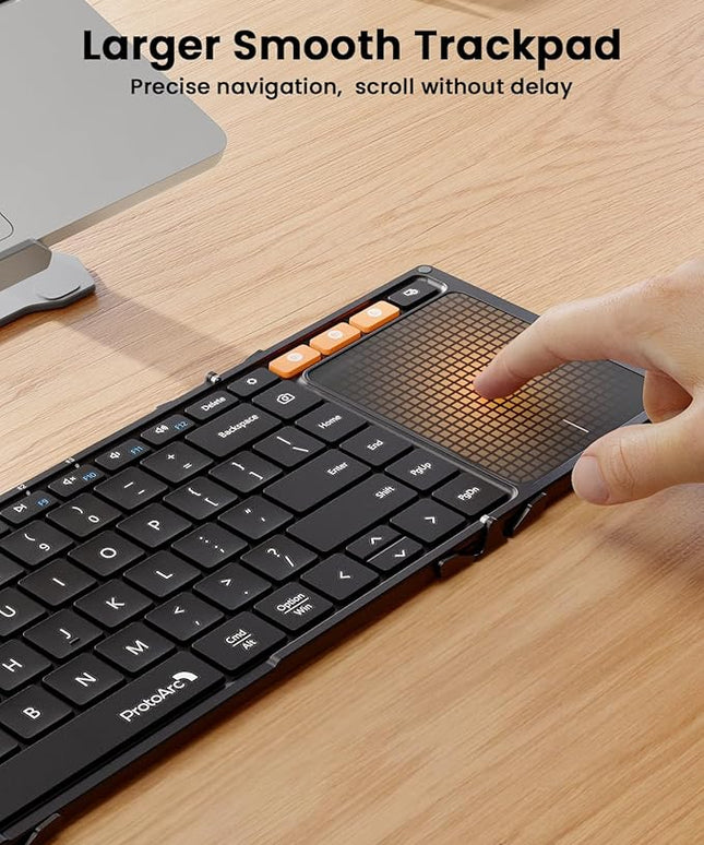 ProtoArc Foldable Keyboard with Touchpad, XK01 TP Folding Portable Keyboard, Full Size Keys, Large Trackpad Bluetooth Travel Keyboards for Laptop PC Tablet - Black
