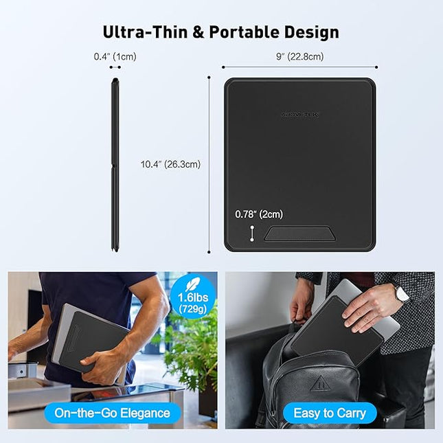 AboveTEK Ergonomic Laptop Stand & Tablet Holder for Desk,Portable Foldable Computer Riser,Adjustable Angle Travel Stand for MacBook Air/Pro,iPad,Fits 13-16 inch Devices,Ultra-Sleek PU Leather-(Black)