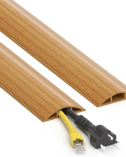 Floor Cord Cover 6ft, Yellow Oak Wood Wire Hider Floor Hide Extension Cords, PVC Cable Management Cover, Cable Protector, Cord Cavity W0.6in x H0.32in