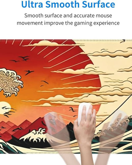 Japanese Wave Sun Gaming Mouse Pad XL, Large Non Slip Rubber Mousepad, Stitched Edges Mouse Pads, Long Extended Mouse Pad,31.5'' X 11.8''