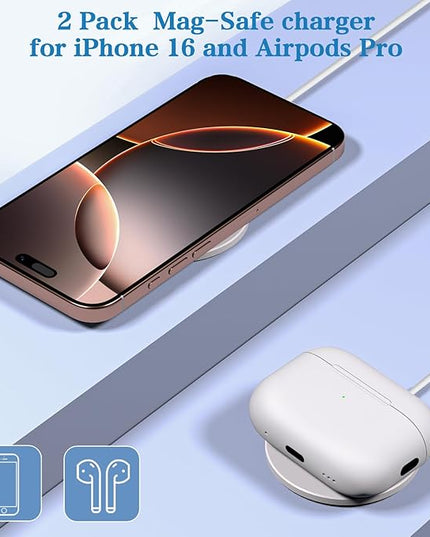 Magnetic Wireless Charger 2Pack Apple 10FT Magsafe Charger,Fast Mag-Safe Charging Wireless iPhone Charger Pad with Charging Plug for iPhone 16Pro Max/16Pro/16Plus/15Pro Max/15/14/13/12/AirPods3/Pro 2