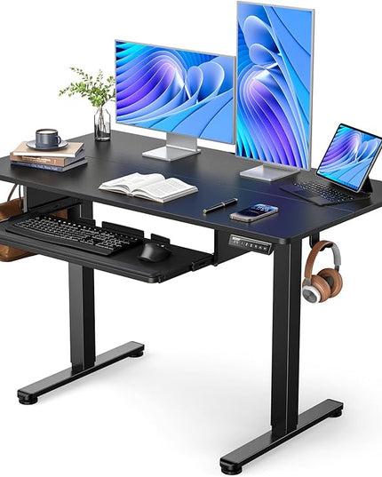 ErGear Electric Standing Desk with Full Size Keyboard Tray, Adjustable Height Sit Stand Up Desk, Home Office Desk Computer Workstation, 48x24 Inches, Black