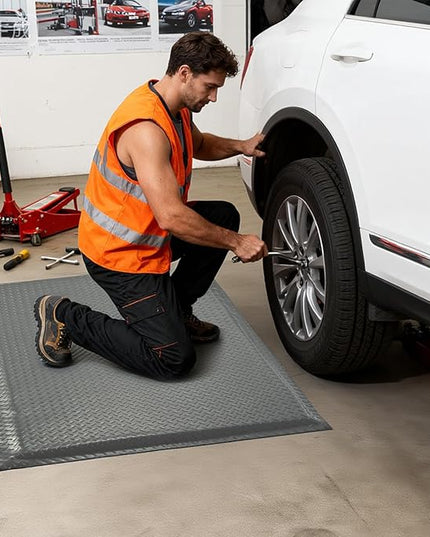 Anti Fatigue Mats Industrial 3' x 5' 15/16" Thick Ergonomic Standing Mat Commercial Kitchen Mat Heavy Duty Diamond Plate Cushioned Shop Floor Mats Helps Relieve Back and Leg Soreness, Grey
