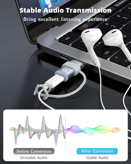 MoKo Lightning to USB C Adapter Audio Only for Apple Earpods with Line Control, Not for Charging/Data Transfer, Lightning to USB C Adapter for iPhone Air 17 16 15 Pro Max Plus, iPad Pro/Air, Gray