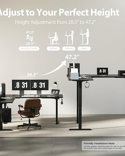 Agilestic Triple Motors 73" x 60" L Shaped Standing Desk, Electric Standing Desk Adjustable Height, Extra Large Desktop Corner Table for Home Office, Gaming Workstation, Splice Board, Black