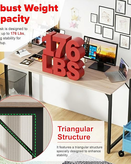 PayLessHere | 55 Inch Computer Desk | Nature | Office Desk with Metal Frame, Adjustable Feet | Water-Resistant, Scratchproof Surface | Sturdy Writing Table for Home Office or Study | Pack of 1