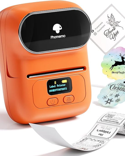 Phomemo Barcode Printer - M110 Label Maker Machine Wireless Bluetooth Themal Label Printer for Small Business, School, Barcode, Address, Jewelry, Clothing, Organizing, Orange