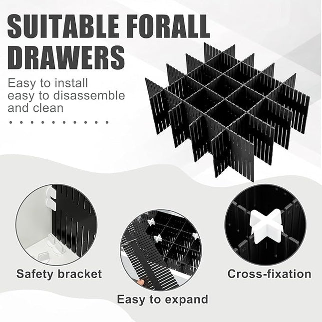 Blosssound 15pcs 5.12x 15 Tall Drawer Divider Adjustable Drawer Organizer DIY Ultra Deep Storage Organizer Separator with Fixed Buckle for Underwear Socks Dormitory Office Kitchen Bedroom(Black)