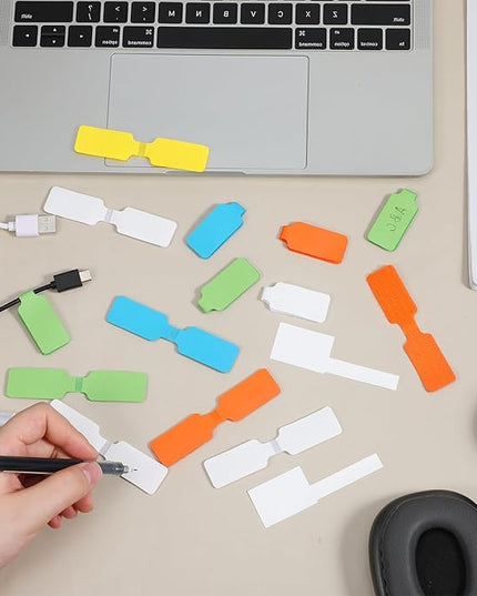 50 Pcs Cord Labels for Electronics 20 Reusable Large Wire Tag 30 Write On White Cords Label Multicolor Cord Labels for Electronics for Identifying Electrical Charging Cords Management (5 Colors)