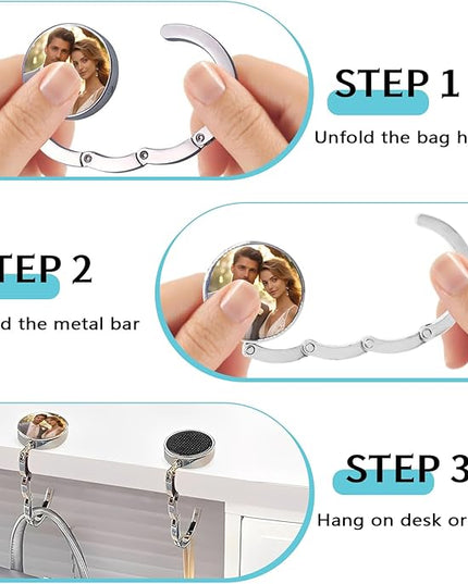 elesories Custom Purse Hook for Table with Personalized Photo, Foldable Purse Hanger & Table Bag Holder for Travel, Portable Purse Hook for Desk, Custom Purse Hangers for Women