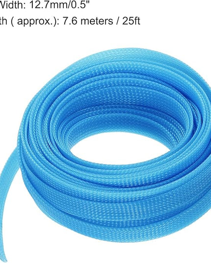 uxcell PET Expandable Sleeving 25ft 1/2" Sky Blue Cable Management Sleeve Cord Organizer for Wrap Protect Cable
